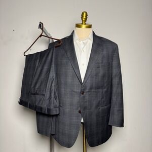 Hardwick Modern Mens Suit 44S 38W 2 Piece Wool Charcoal‎ Plaid Check